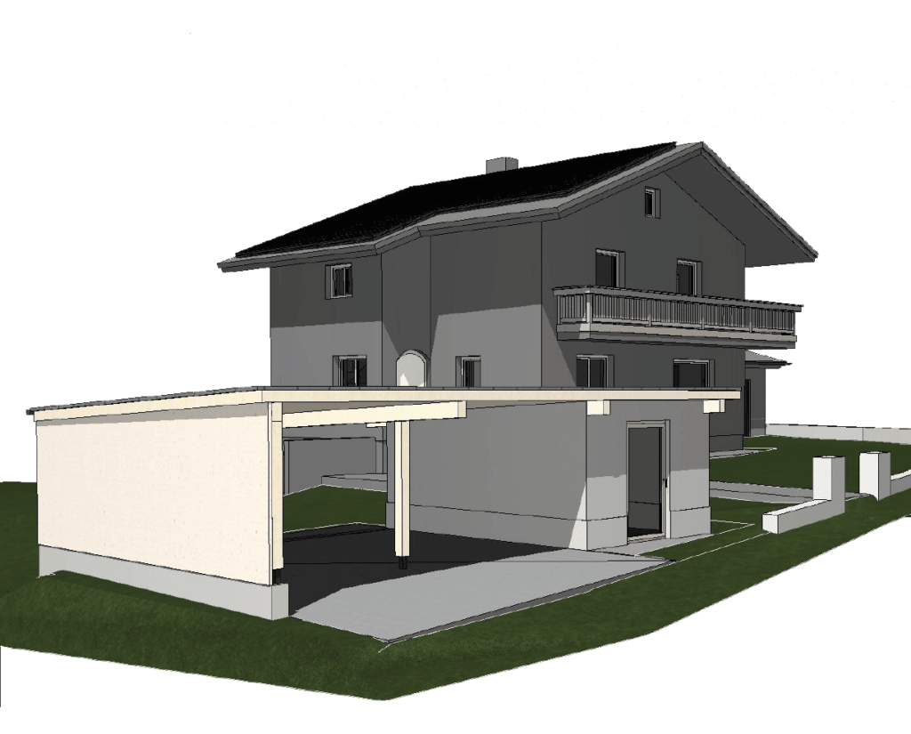 Skizze vom geplanten Carport mit Müll / Ski-Fahrradraum